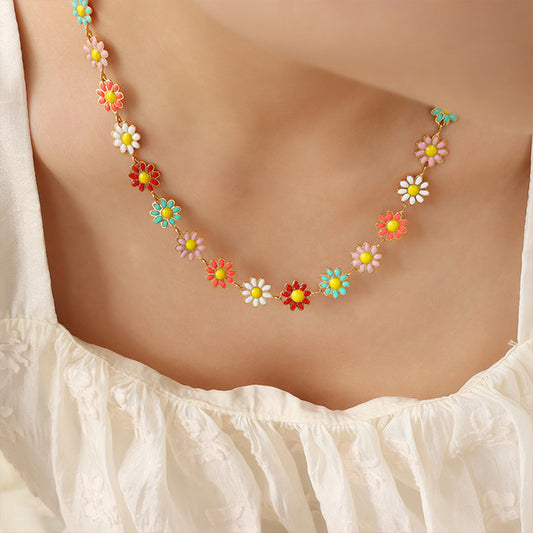 Titanium Steel Oil Drip Flower Necklace - Sweet Box ™